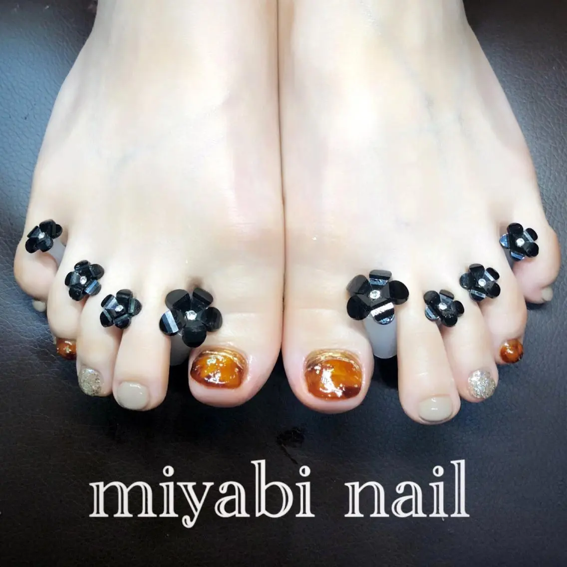 ネイル アートネイル べっ甲ネイル フットネイル ジェルネイル ラメ(グリッター) フットネイル miyabi nail 桂川駅近くのネイルデザイン