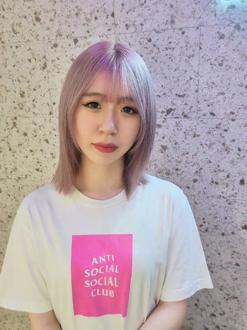 ミディアム カラー ブリーチ ラベンダーカラー ピンクカラー ピンクラベンダー 髪質改善.縮毛矯正 ×韓国ヘアyukiのヘアスタイル