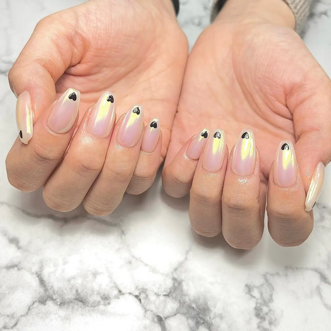ネイル アートネイル オーロラネイル ジェルネイル ハート 氷ネイル・うるうるネイル ハンドネイル NAIL NOWのネイルデザイン