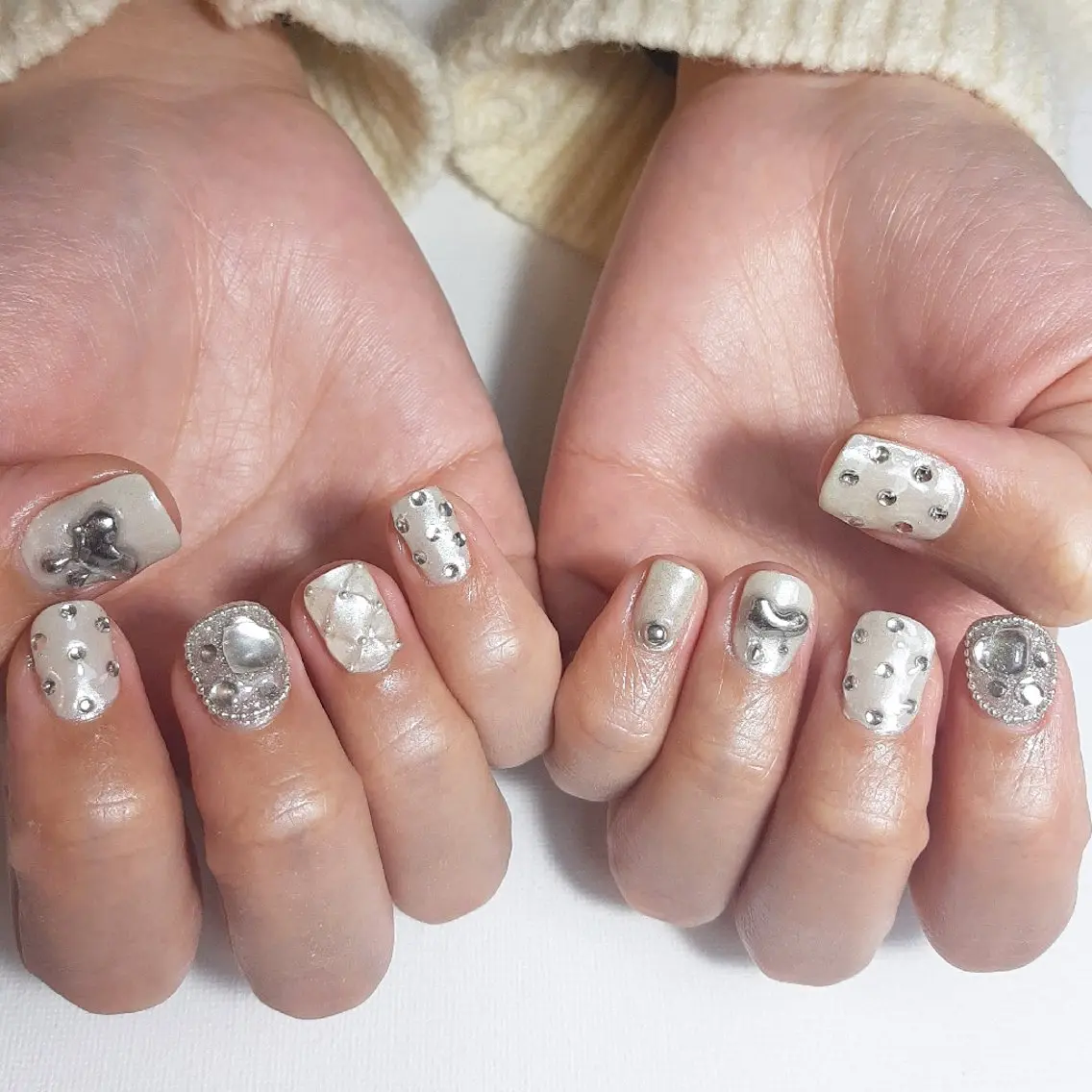 ネイル ジェルネイル ハート 持ち込み ショートネイル 冬ネイル owlnail /持込みデザイン専門のネイルデザイン