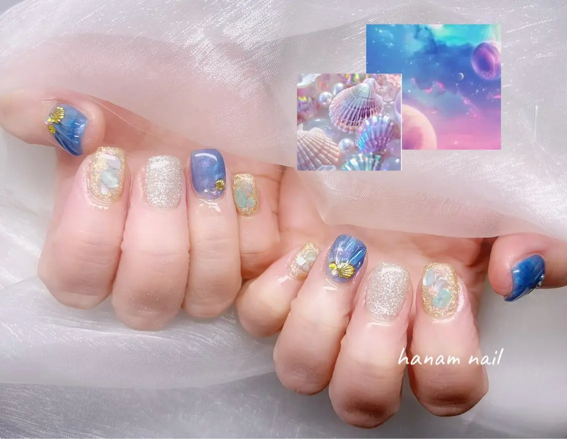 ネイル ハンドネイル hanam nail 🌿🩵ハナムネイルのネイルデザイン