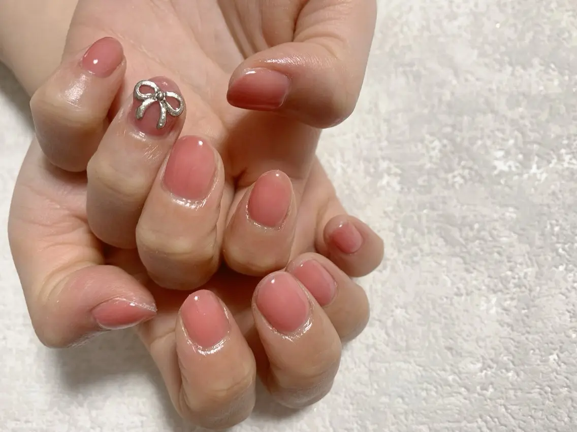 ネイル ジェルネイル メンズネイル パラジェル ピンク リボン kiki nail たまプラーザのネイルデザイン