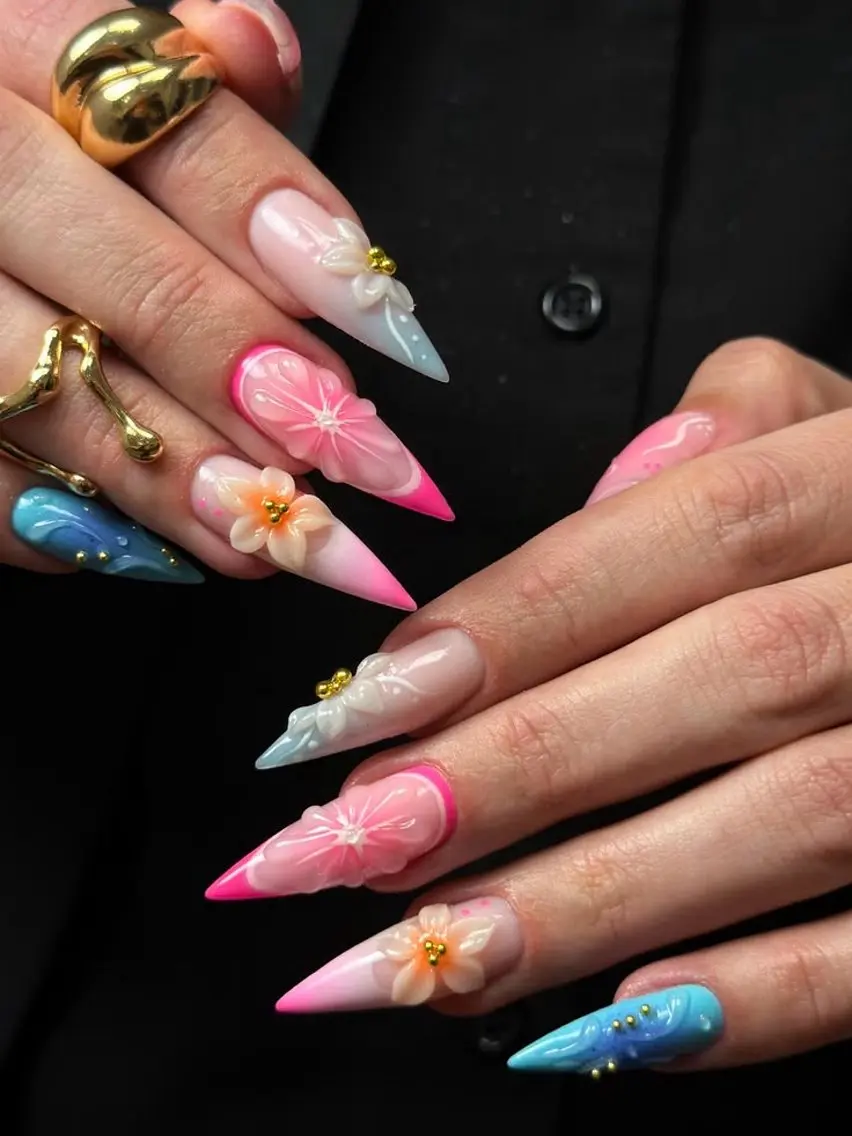 ネイル アートネイル フラワーネイル ジェルネイル キラキラネイル 韓国ネイル ハンドネイル Blingg NailStudioのネイルデザイン