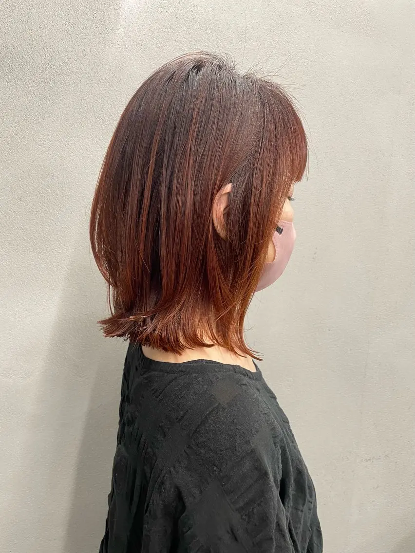 ミディアム カラー ボブレイヤー オレンジ ボブ レイヤーカット カット ヘアカラー トリートメント #tag 田島 純奈のヘアスタイル