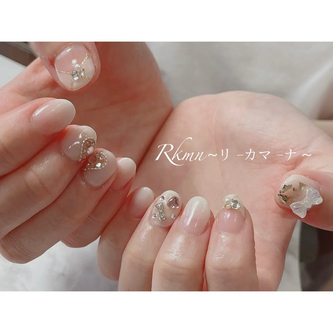ネイル アートネイル フレンチネイル グラデーション ハート リボン ハンドネイル フットネイル ハンドケア Rkmn ~リ-カマ-ナ~のネイルデザイン