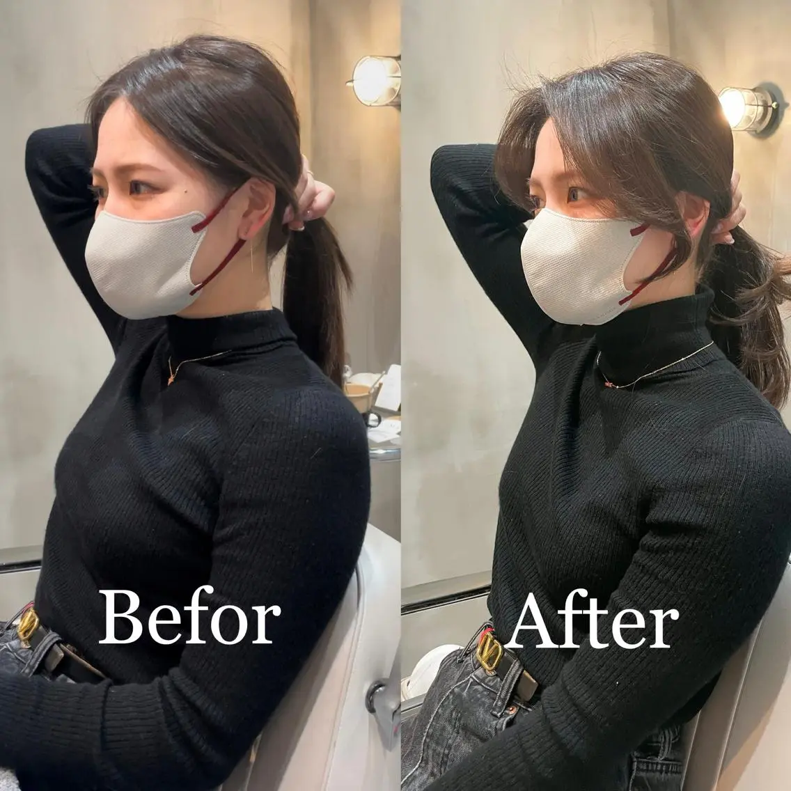 セミロング 顔まわりレイヤー 顔周りカット 韓国風ヘア レイヤーカット LOMA🇰🇷 銀座クボタのヘアスタイル