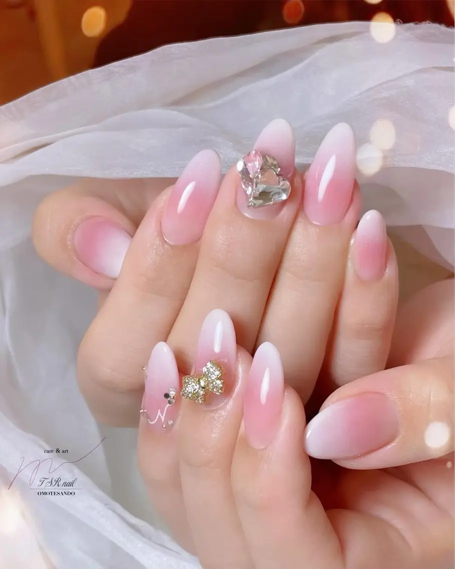 ネイル 長さ出し ハート ピンク ワンホンネイル ハンドネイル ハンドケア 爪咲 りり花のネイルデザイン