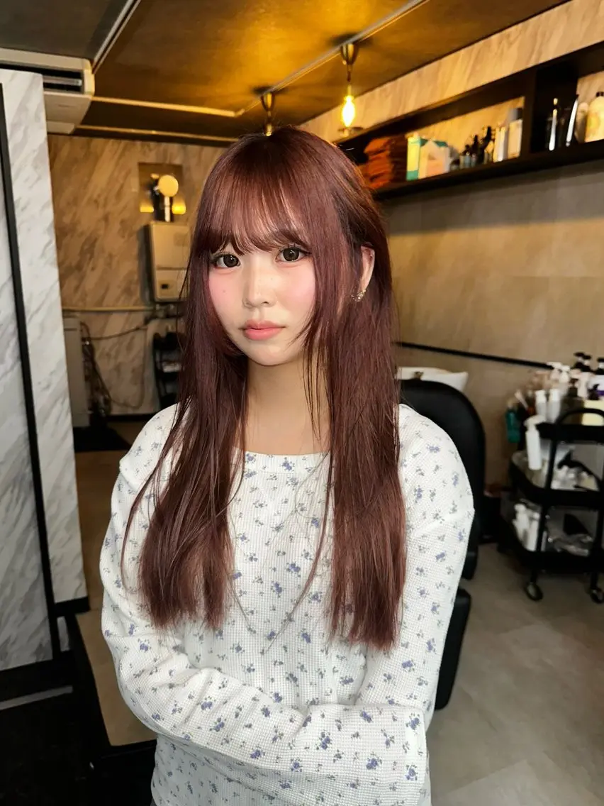 ロング カラー カシス ピンクカラー ヘアカラー aina/心斎橋 /難波/カラーのヘアスタイル