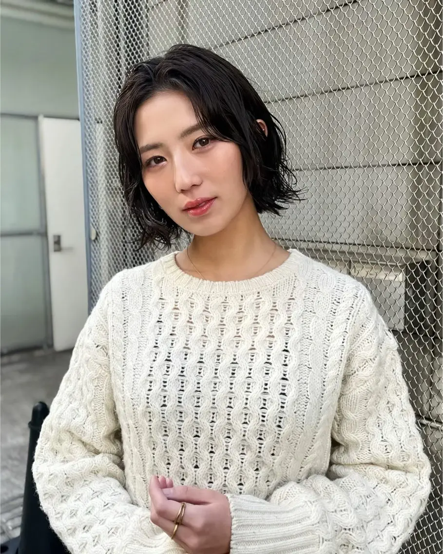 ミディアム パーマ ミディアムパーマ ボブ ボブパーマ/縮毛矯正 /かわいい/せき🫧のヘアスタイル