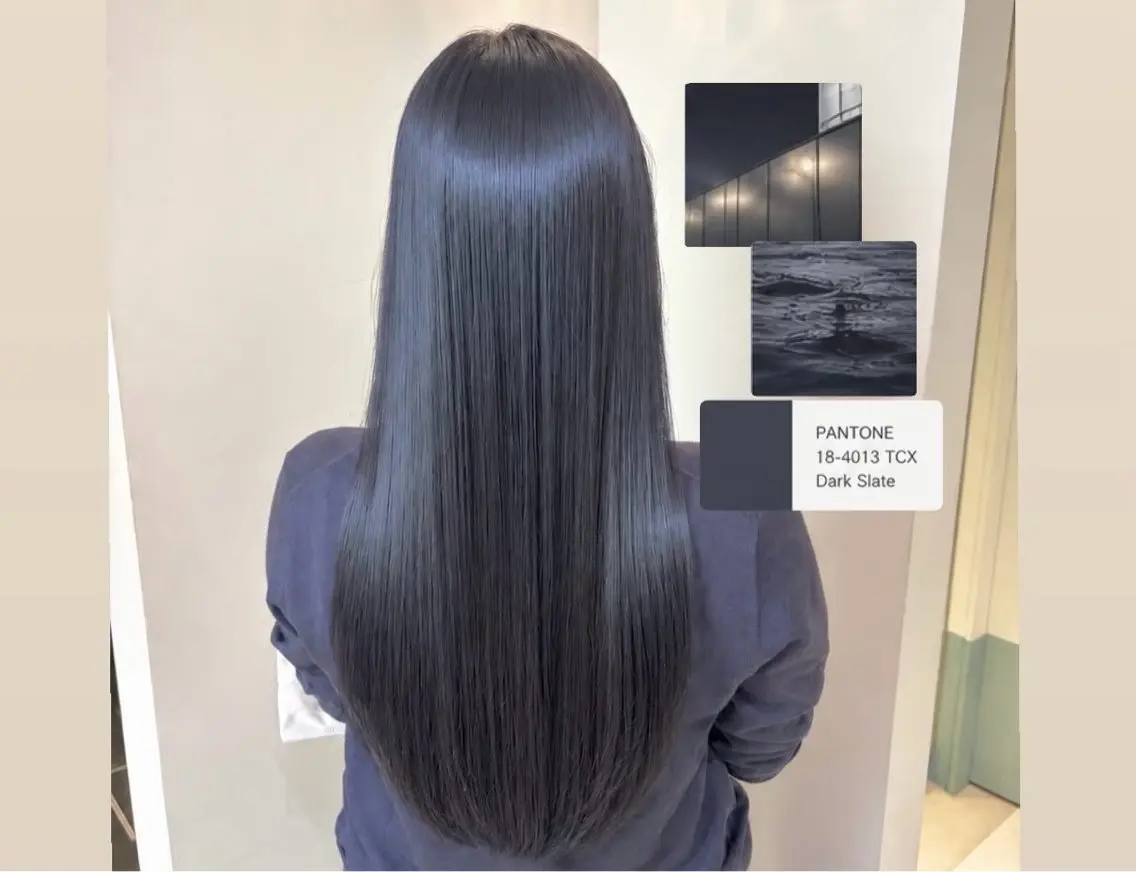 ロング カラー ブルーカラー ブルーグレー 透明感カラー ヘアカラー トリートメント ヒナ/酸性ストレート /髪質改善のヘアスタイル
