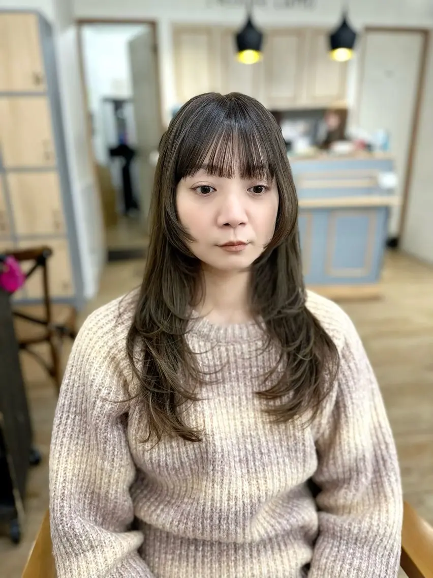 ロング カラー パーマ ヘアアレンジ メンズ キッズ レイヤーカット/ 巻ける縮毛矯正のヘアスタイル