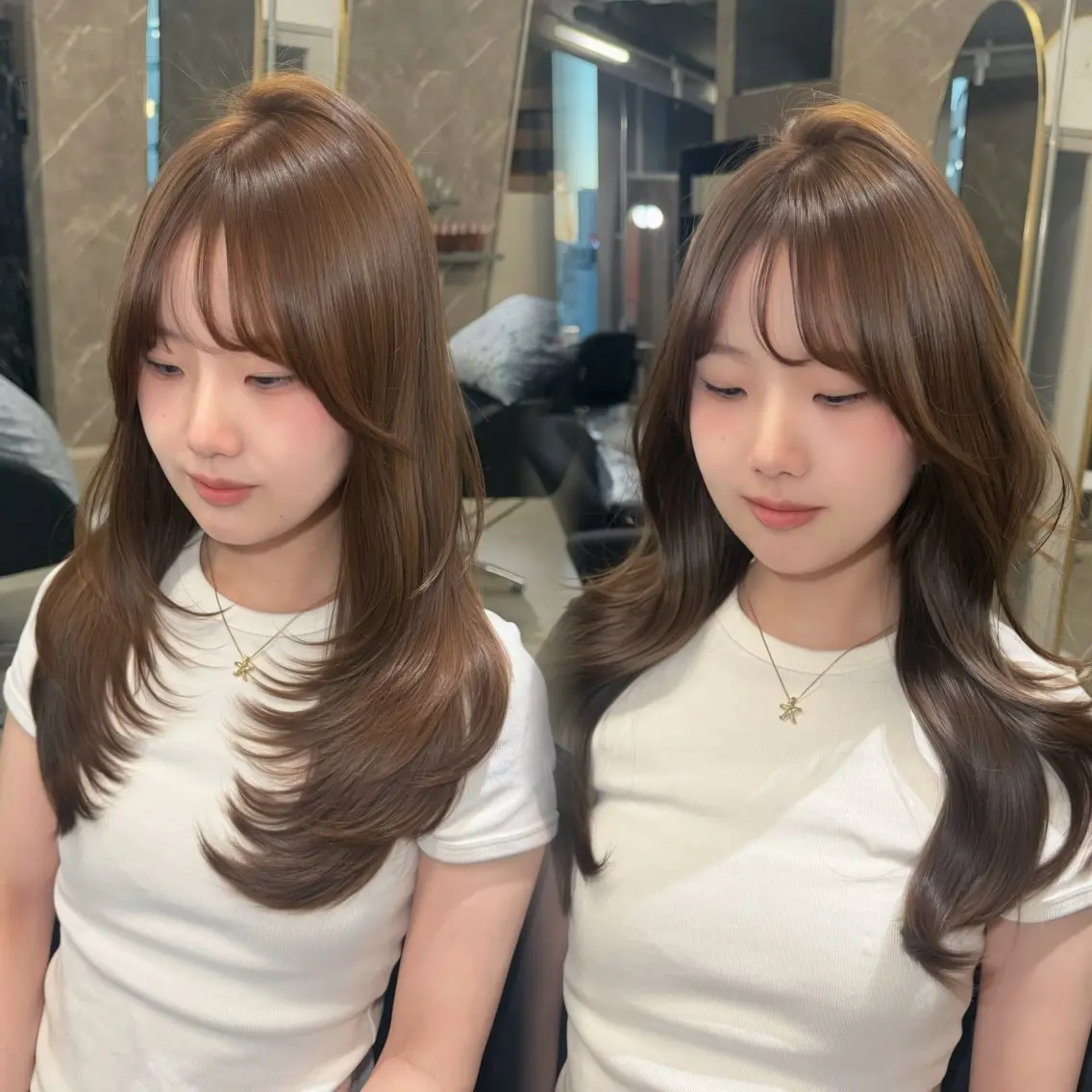 ロング レイヤーカット カット ヘアカラー caho/大阪梅田 韓国ヘア♡のヘアスタイル