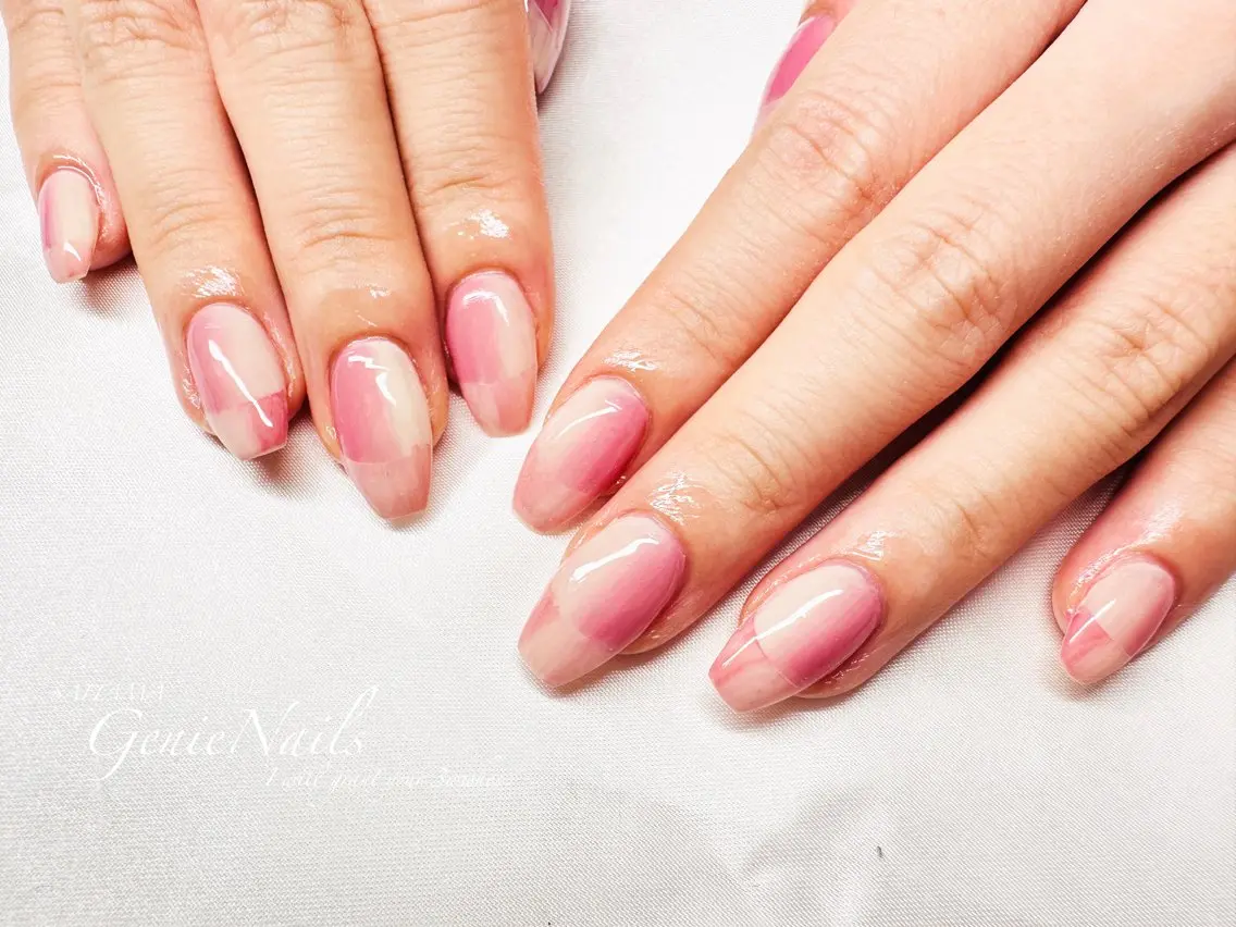 メンズ ネイル アートネイル 長さ出し フレンチネイル 氷ネイル・うるうるネイル ロングネイル Genie Nailsのネイルデザイン