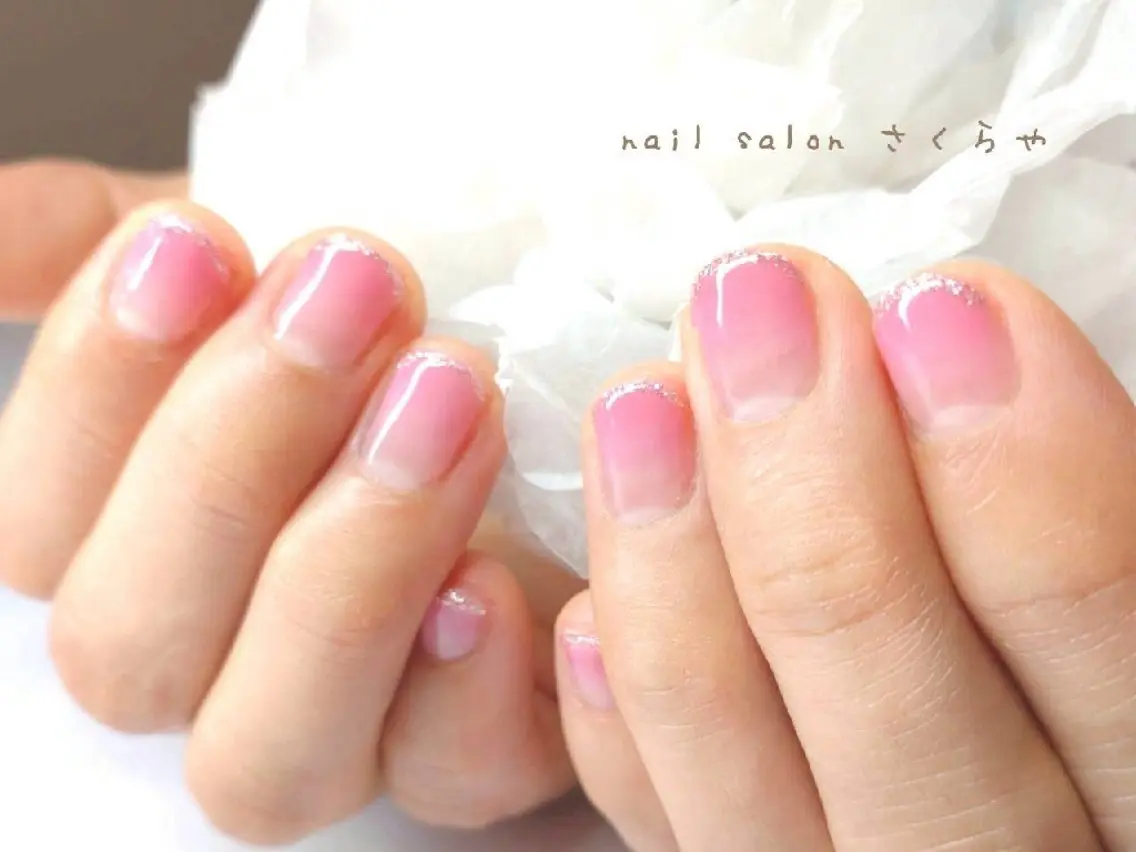 ネイル グラデーション ピンク ショートネイル さくらや❤ パラジェル使用のネイルデザイン