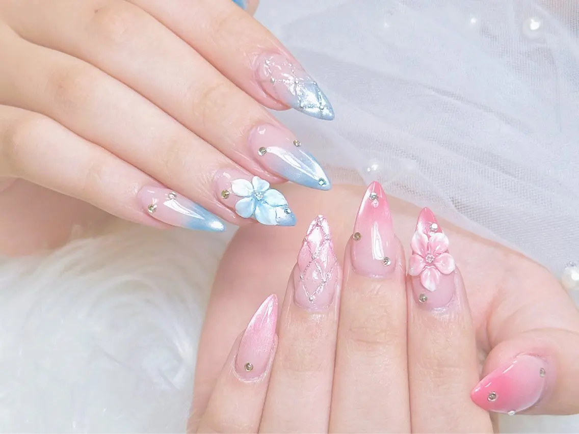 ネイル チークネイル 長さ出し フラッシュネイル フレンチネイル グラデーション ハンドネイル AN NAIL 高田馬場のネイルデザイン
