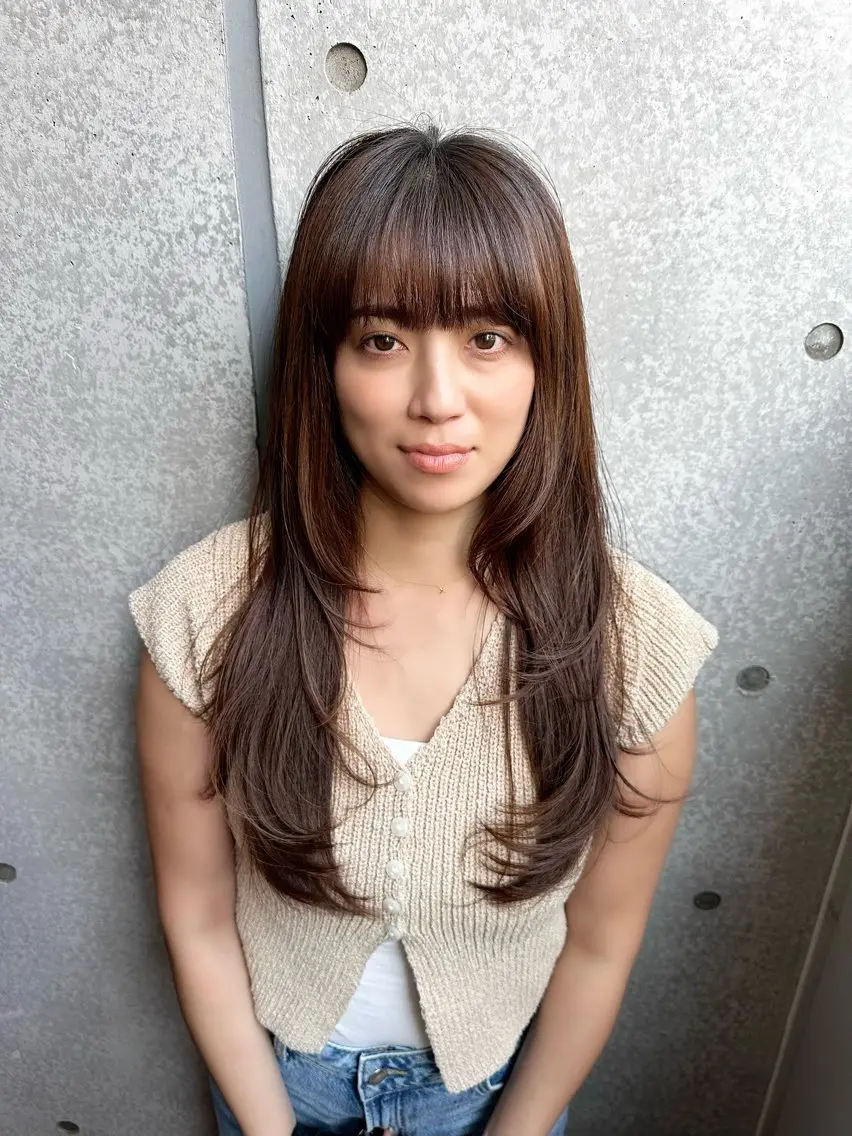 ロング カラー パーマ ヘアアレンジ メンズ キッズ カット ヘアカラー レイヤーカット/ 巻ける縮毛矯正のヘアスタイル