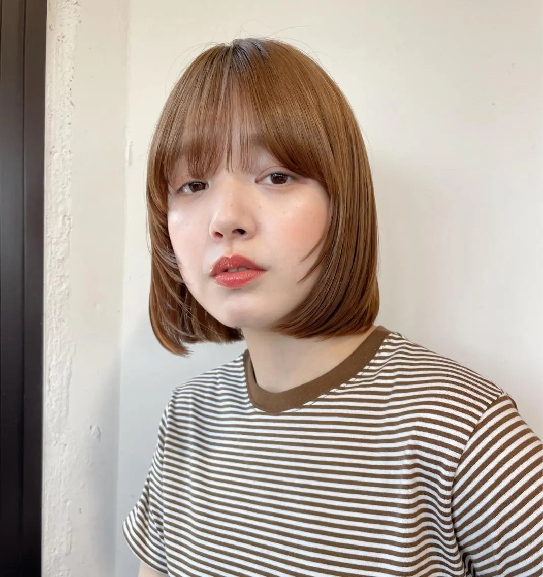 ミディアム カラー ボブ カット 縮毛矯正 似合わせヘア🤍 面田法子のヘアスタイル