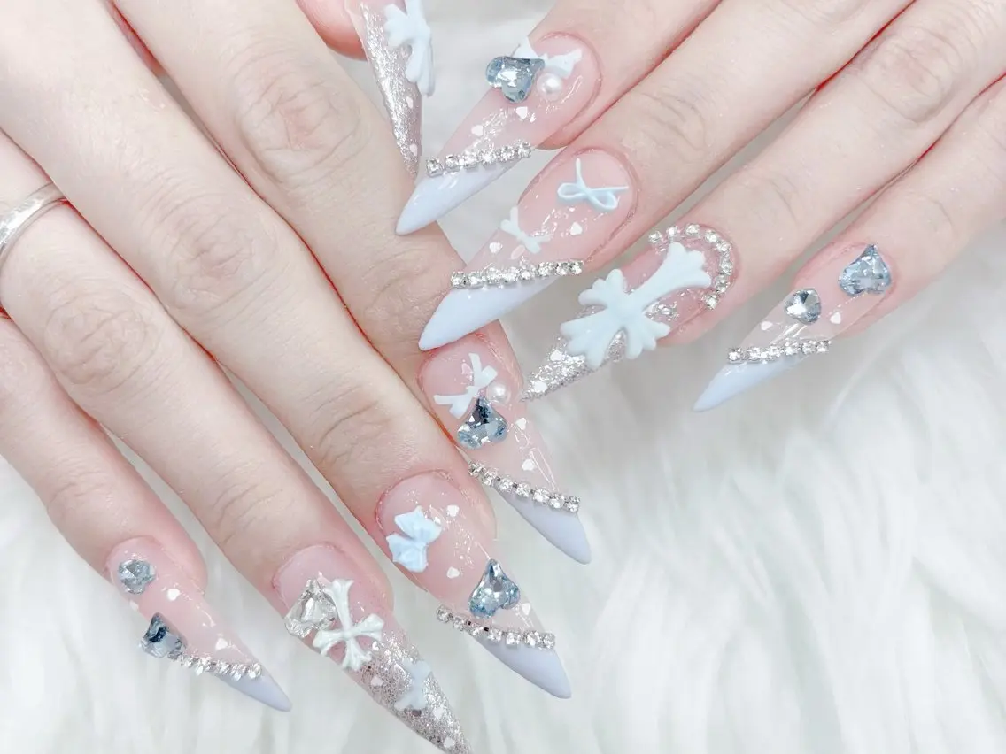 ネイル 成人式 マグネットネイル 大理石ネイル(マーブル) リボン 夏ネイル ハンドネイル MoMoA Nail ネイル長さ出し専門店のネイルデザイン