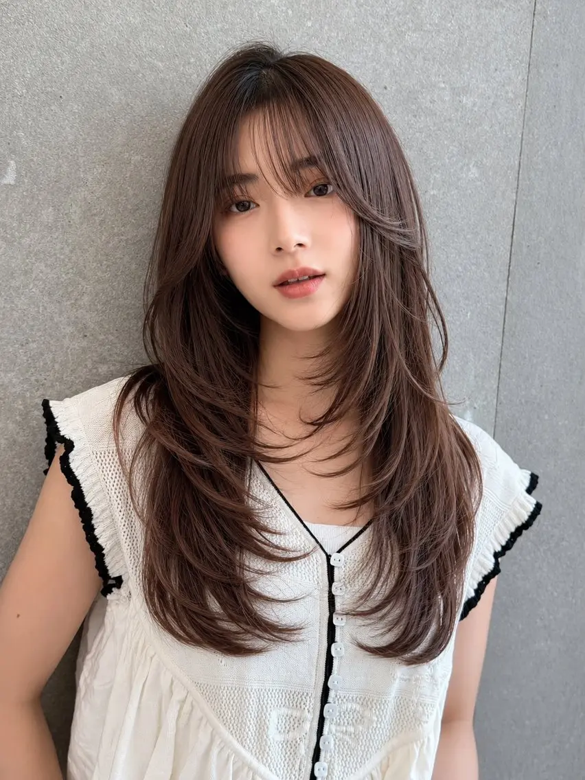 ロング 韓国風ヘア レイヤーカット カット ヘアカラー レイヤーカット/艶 髪カラー/木村和生のヘアスタイル