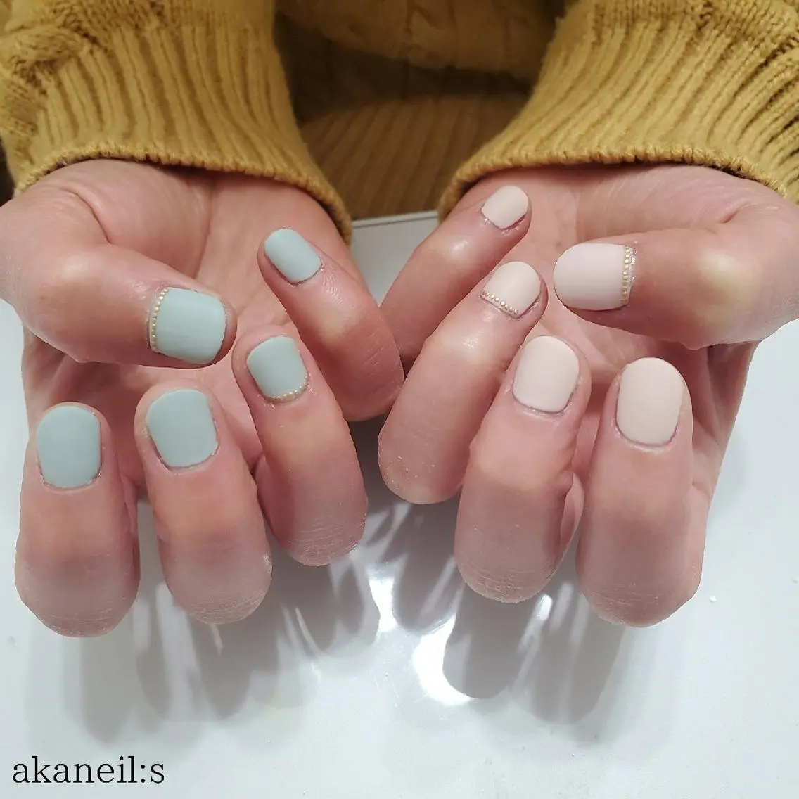ネイル ブルー マットネイル ピンク 【akaneils】 アカネのネイルデザイン