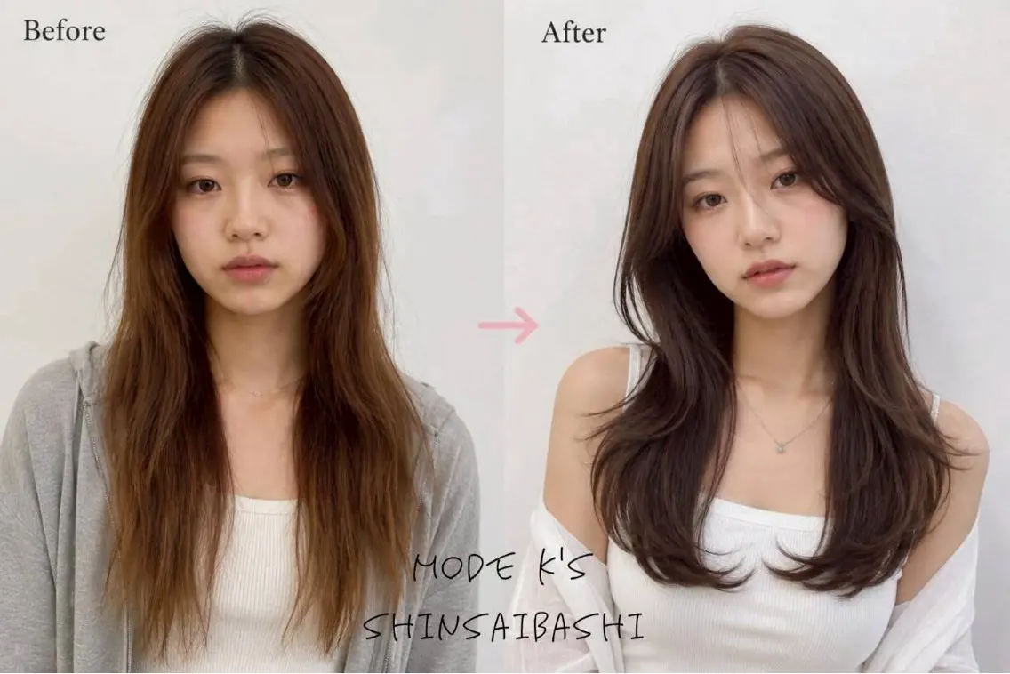 セミロング 美髪カラー✨韓国風 🍒似合わせJunoのヘアスタイル
