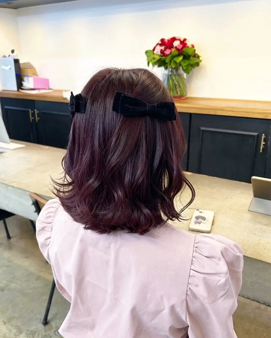 ミディアム ピンクブラウン 🎀モテ暖色× エクステ🎀あかりのヘアスタイル