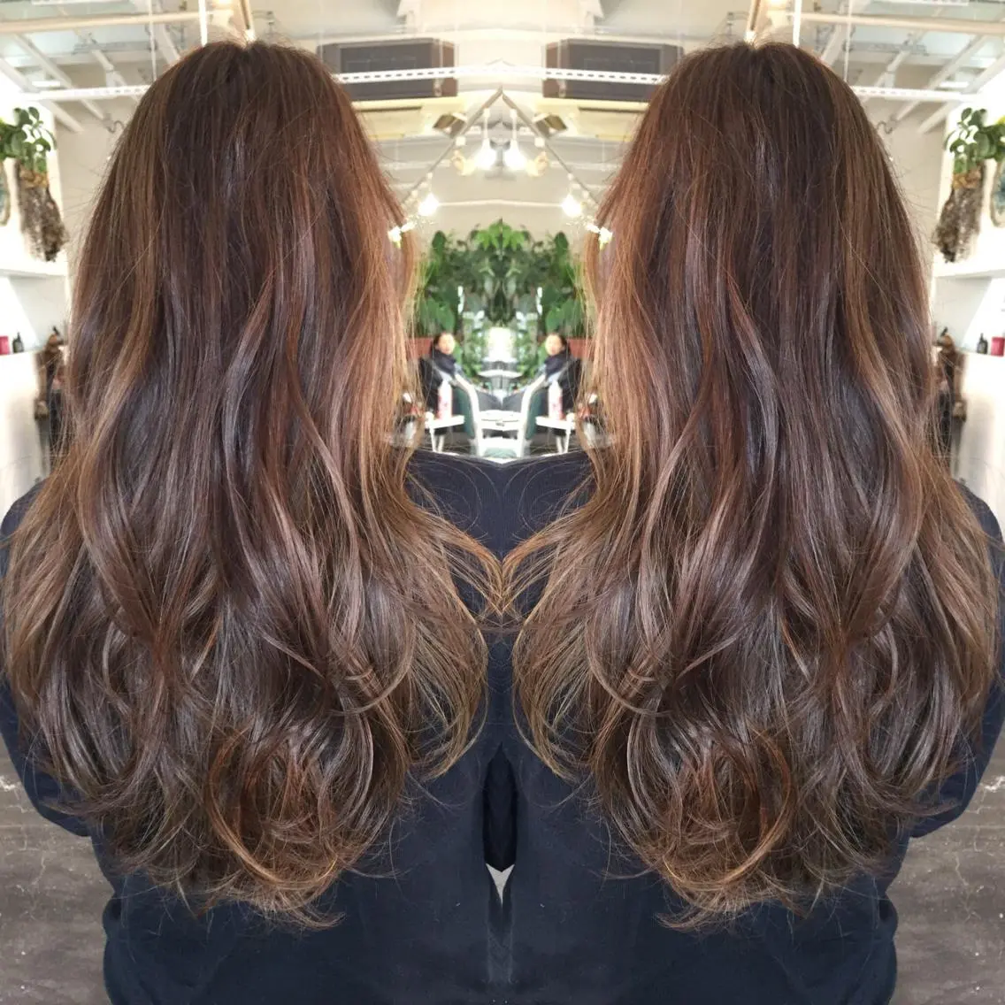 セミロング カラー ヘアアレンジ お団子ヘア グラデーションカラー ハイライトカラー メッシュ 外国人風カラー Mariana/ 鶴原-ハイライトのヘアスタイル