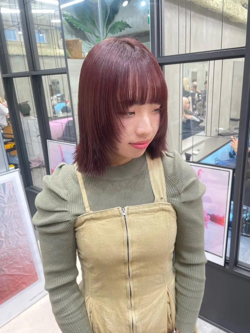 ミディアム カラー ブリーチ ダブルカラー ブリーチなしカラー 顔周りカット レイヤーカット カノン/透明感カラー /酸性ストレートのヘアスタイル