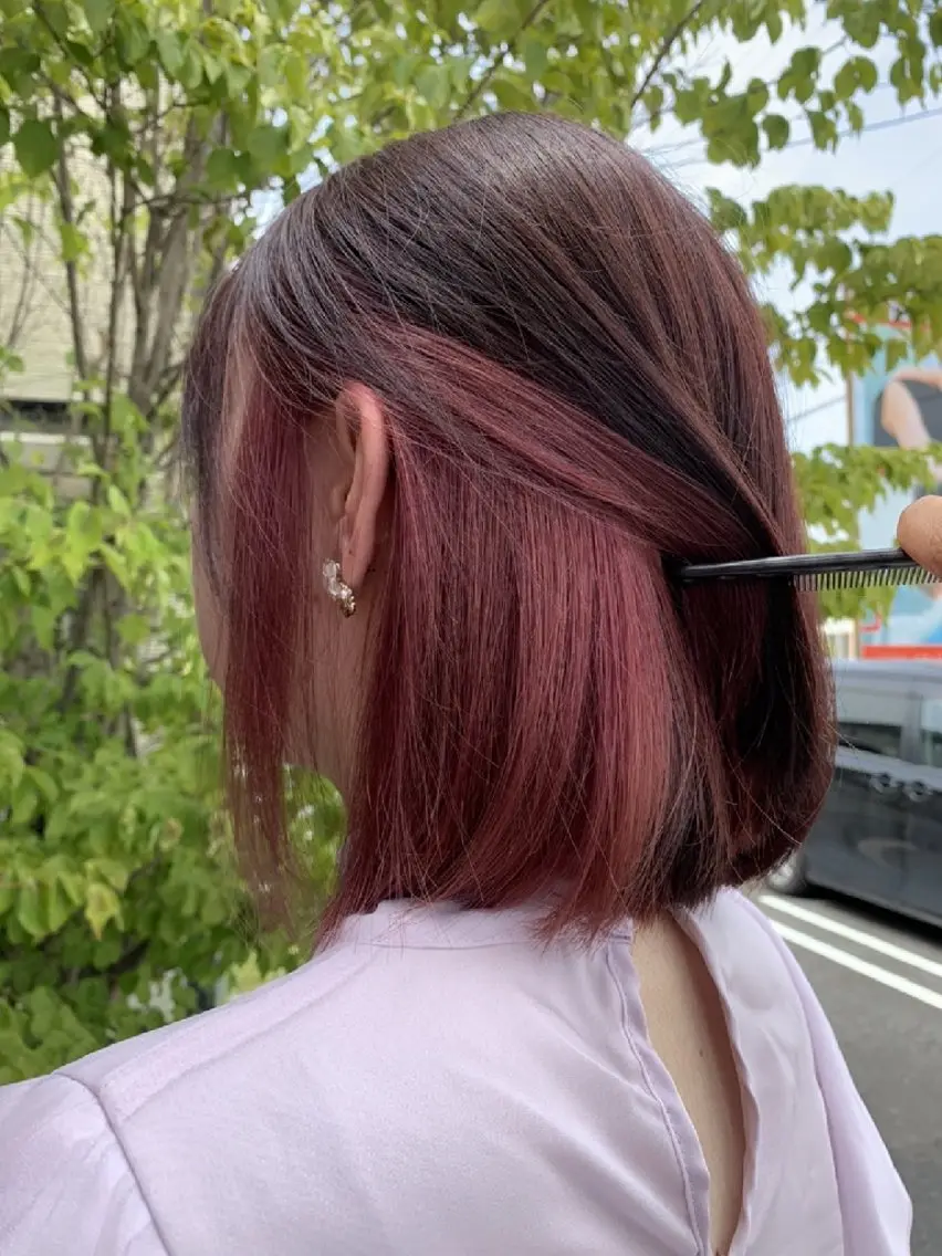 カラー ブリーチ ピンクカラー ✨透明感カラー✨ 縮毛矯正🌟石川菜摘のヘアスタイル