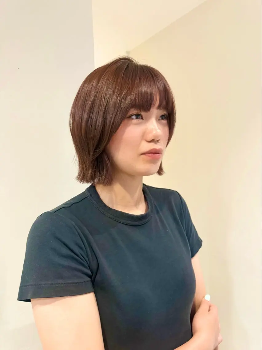 ミディアム カラー ブラウンカラー オレンジ オレンジブラウン ピンクカラー トリートメント カット ヘアカラー トリートメント RIN ✴︎透け感カラー✴︎のヘアスタイル