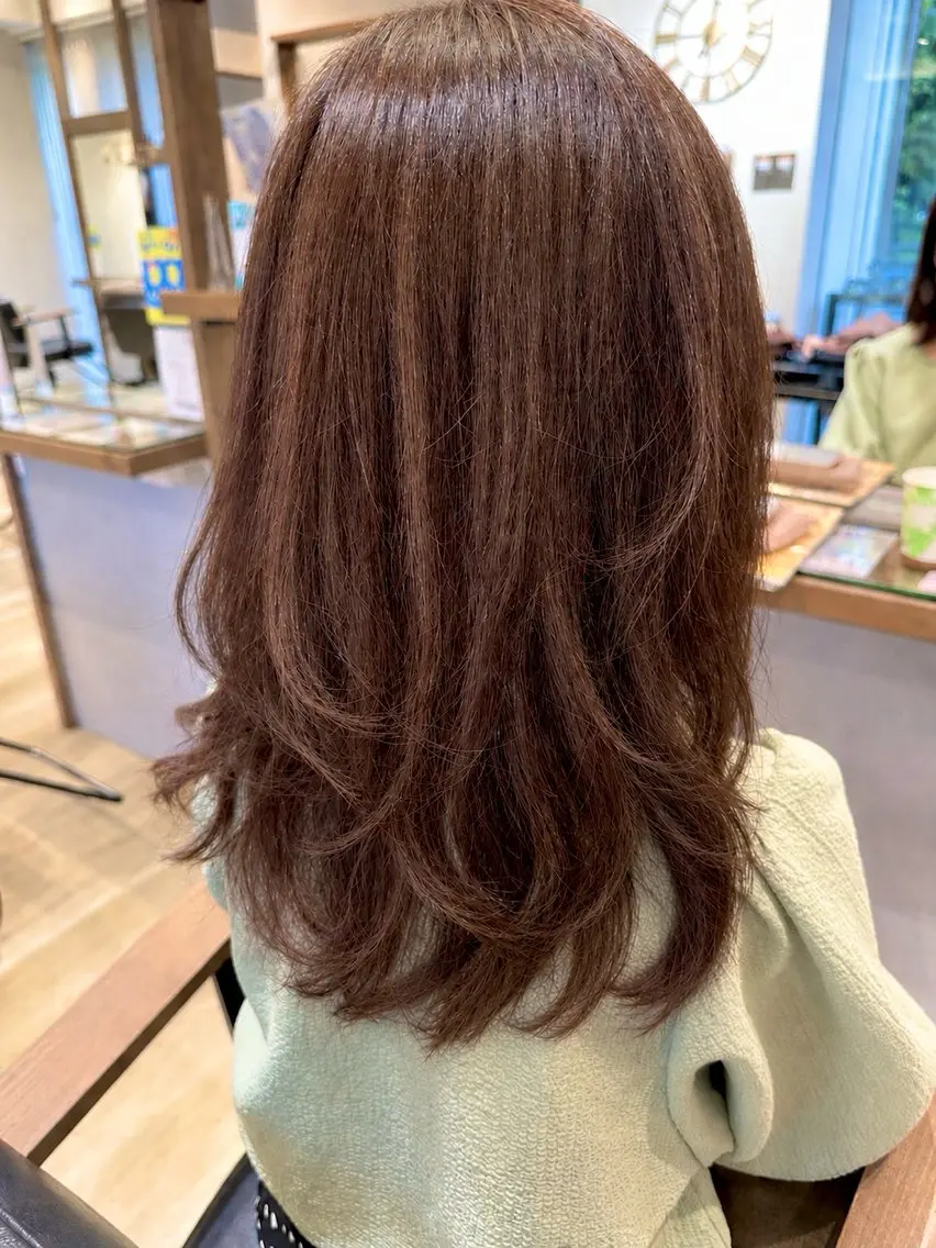 セミロング カラー セミロングパーマ レイヤーカット カット ヘアカラー cheveux門仲 Hikaruのヘアスタイル