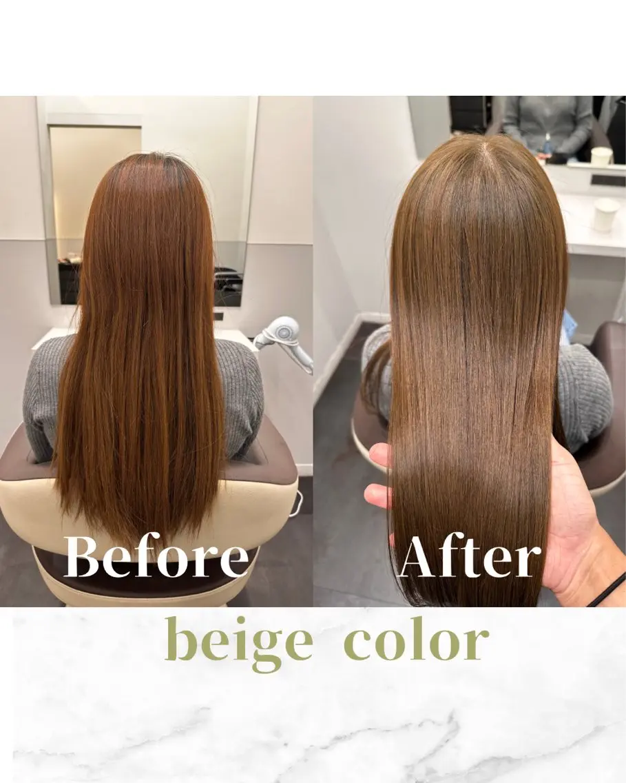 ロング カラー ベージュカラー 透明感カラー オレンジ 髪質改善 トリートメント カット ヘアカラー トリートメント 【美髪矯正 /髪質改善】RINのヘアスタイル