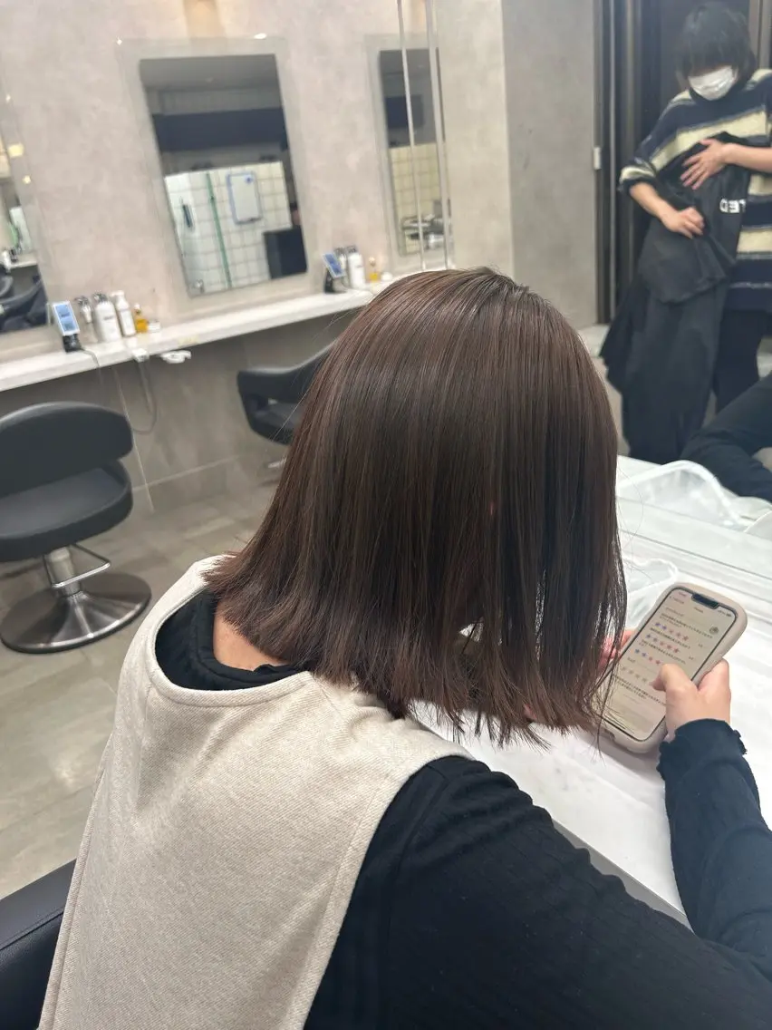 ミディアム カラー パーマ ヘアアレンジ メンズ キッズ ヘアカラー トリートメント ヘアセット ブリーチなしカラー/ ブラウン/レイヤーのヘアスタイル