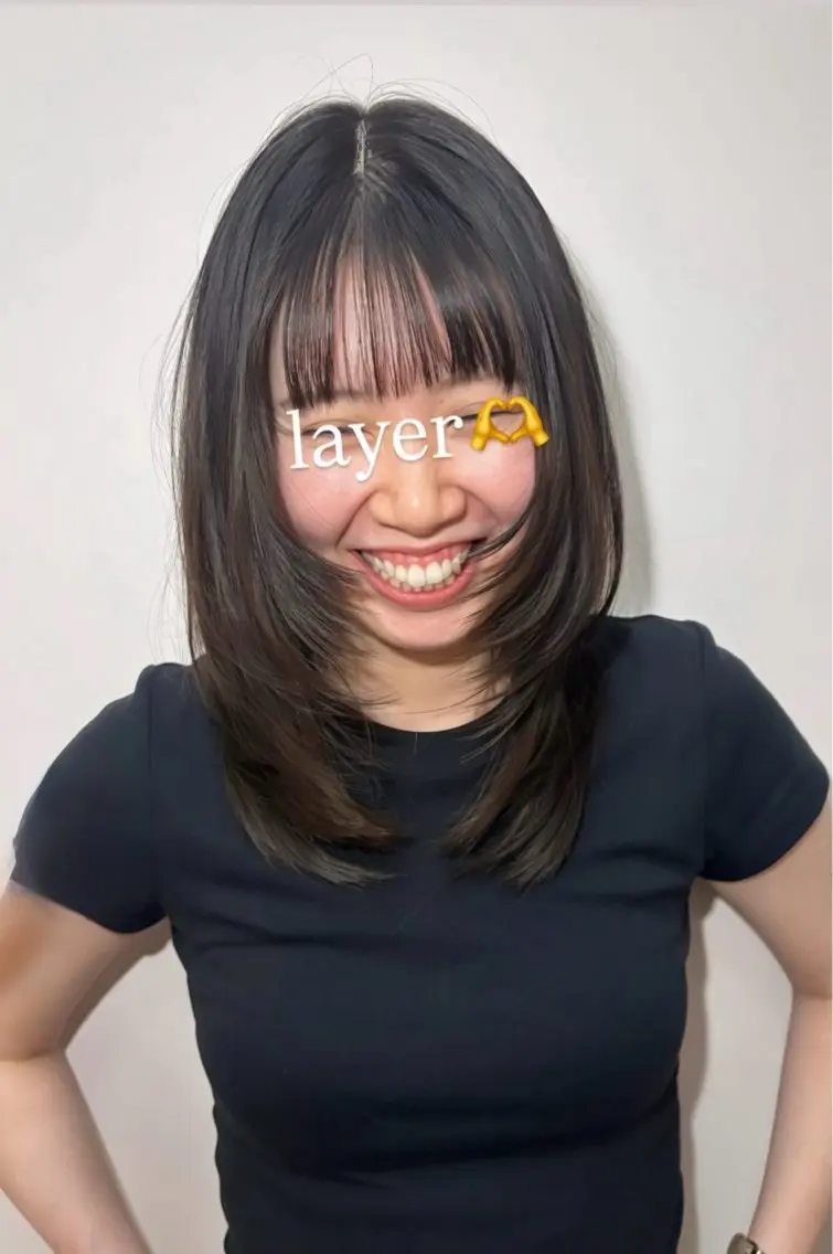 ミディアム カット チャコ|暖色 |ボブ•レイヤーのヘアスタイル