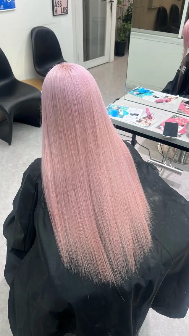 ロング カラー ブリーチ ケアブリーチ ピンクカラー ヘアカラー 渋谷ハイトーン/ エクステ/さきののヘアスタイル