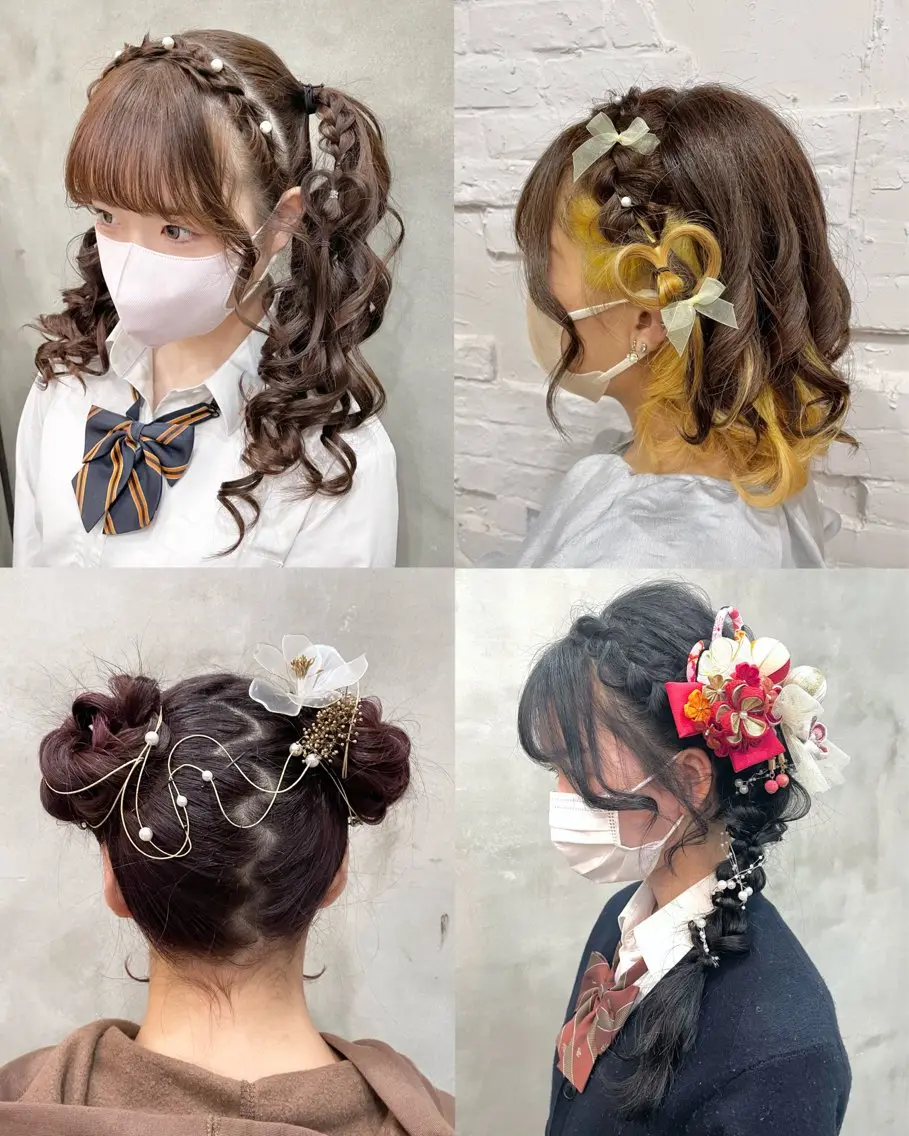 セミロング ヘアアレンジ ヘアセット 【ピンク/韓国ヘア/ ヘアセット】亜海のヘアスタイル