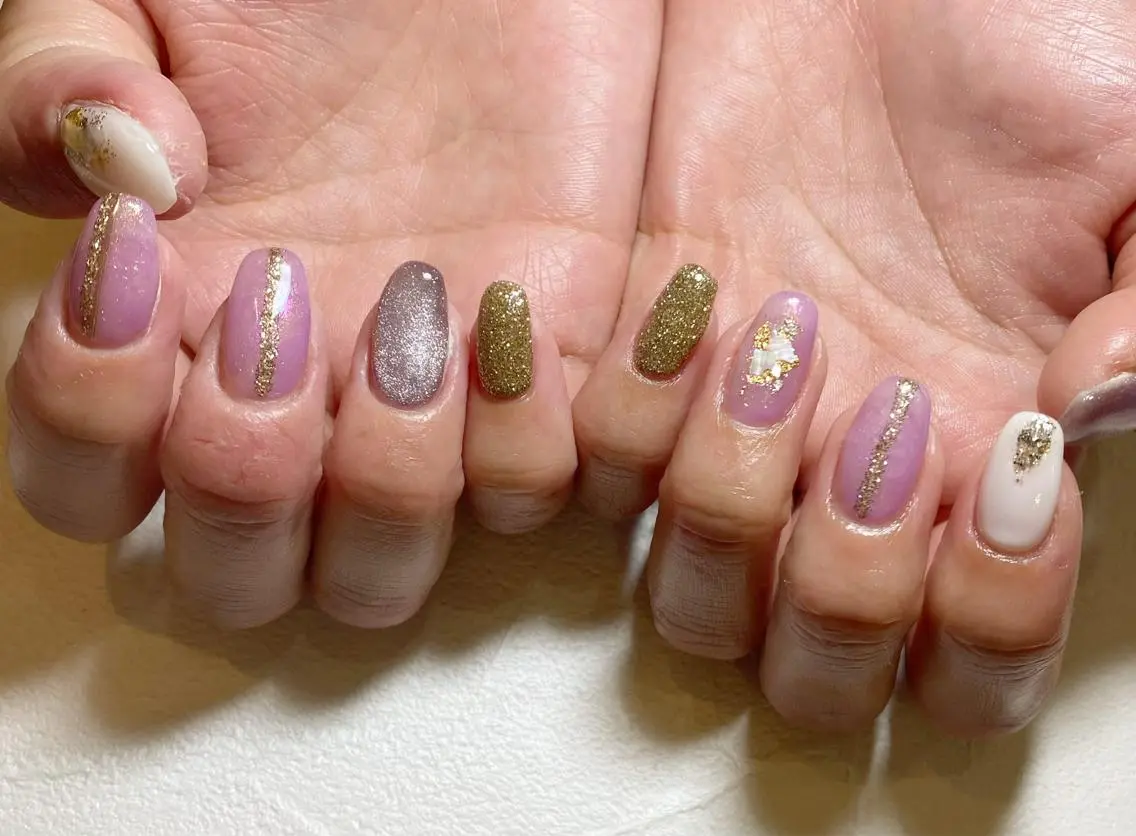 セミロング カラー ネイル Nailsalon Calmeのネイルデザイン