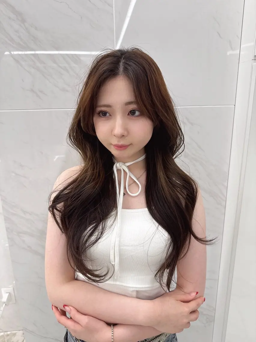 ロング のり🐼顔まわり/ 韓国/レイヤーカットのヘアスタイル