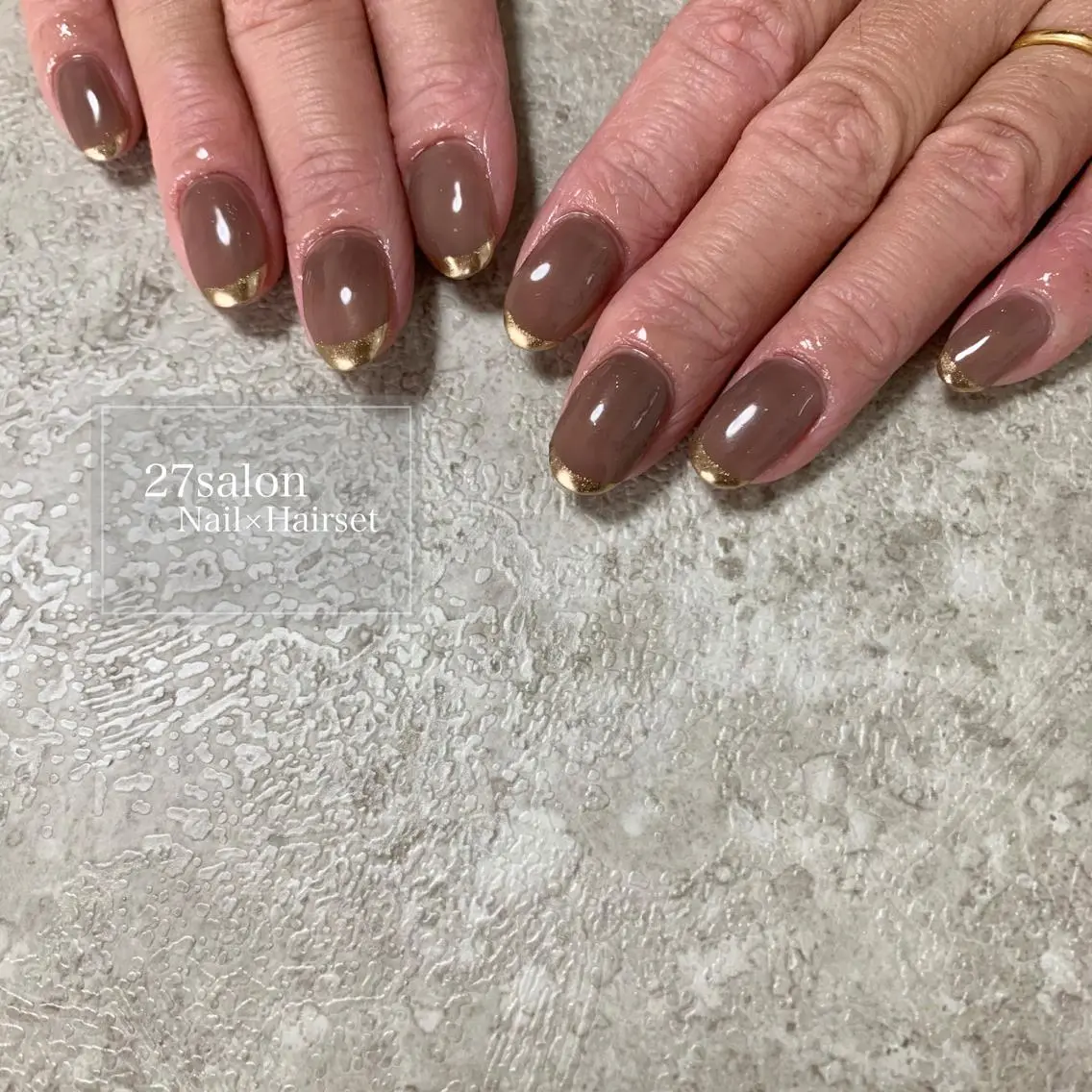 ネイル ブラウン フレンチネイル ミラーネイル 27salon yuinaのネイルデザイン