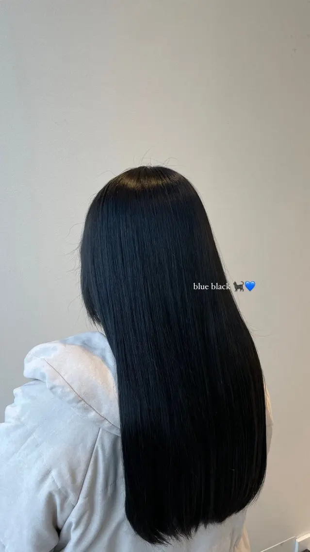 ロング カラー 黒髪 ブルーカラー ブルーブラック 透明感カラー ヘアカラー 磯引 美菜のヘアスタイル