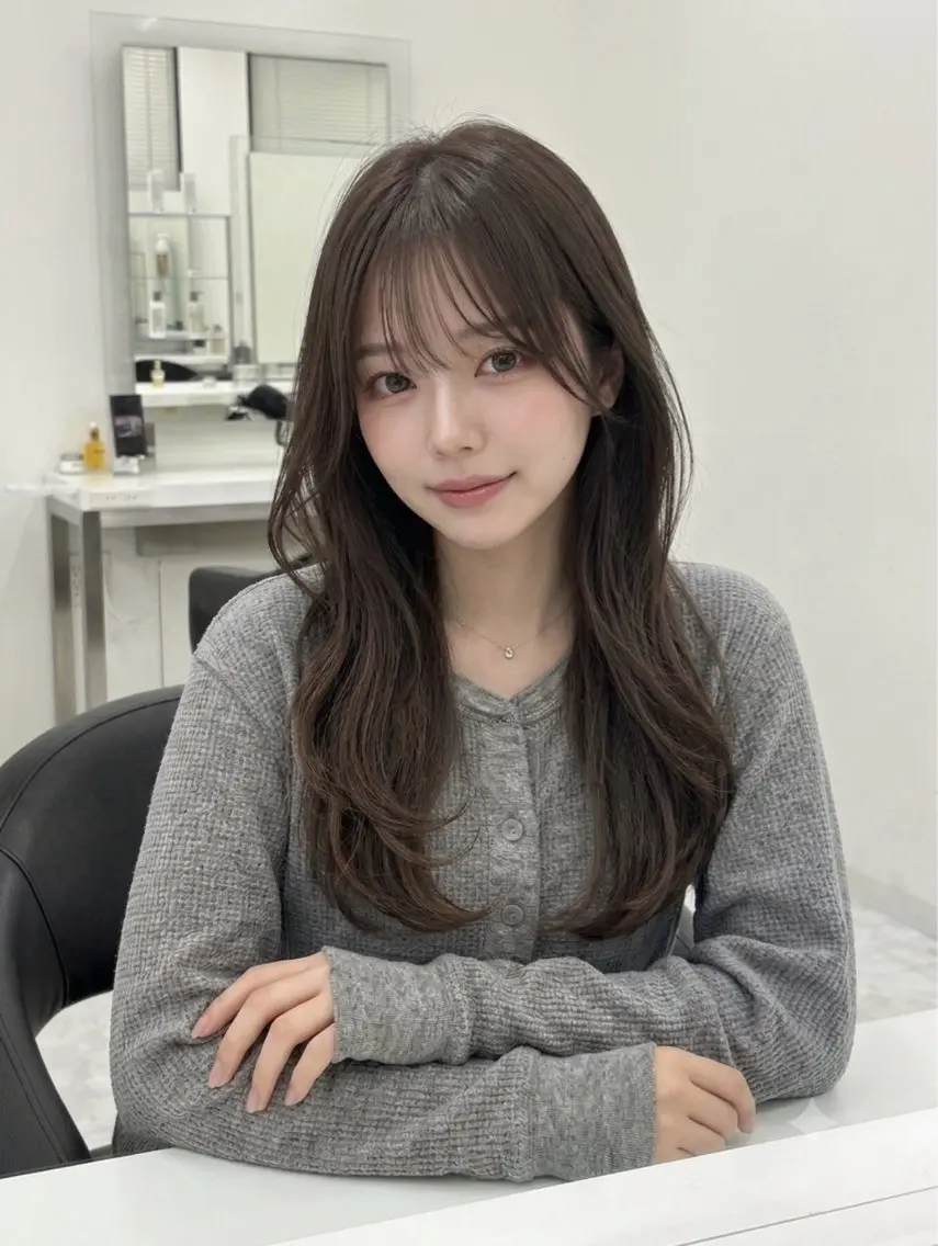 ロング カラー カット ヘアカラー 藍斗│モテ透明感× 顔周りレイヤー🫧のヘアスタイル