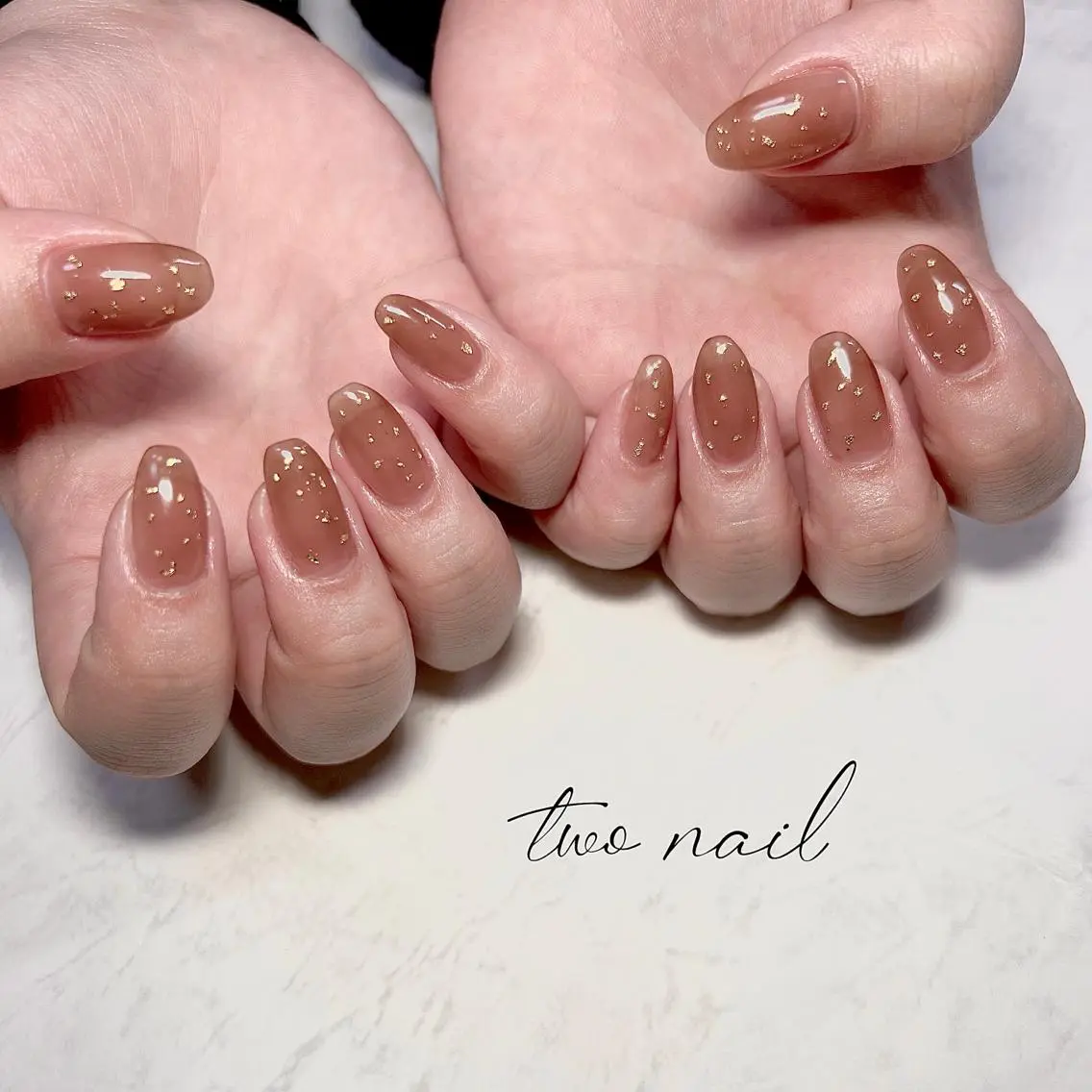 ネイル アートネイル ブラウン フットネイル ハート ニュアンスネイル ハンドネイル two nailのネイルデザイン
