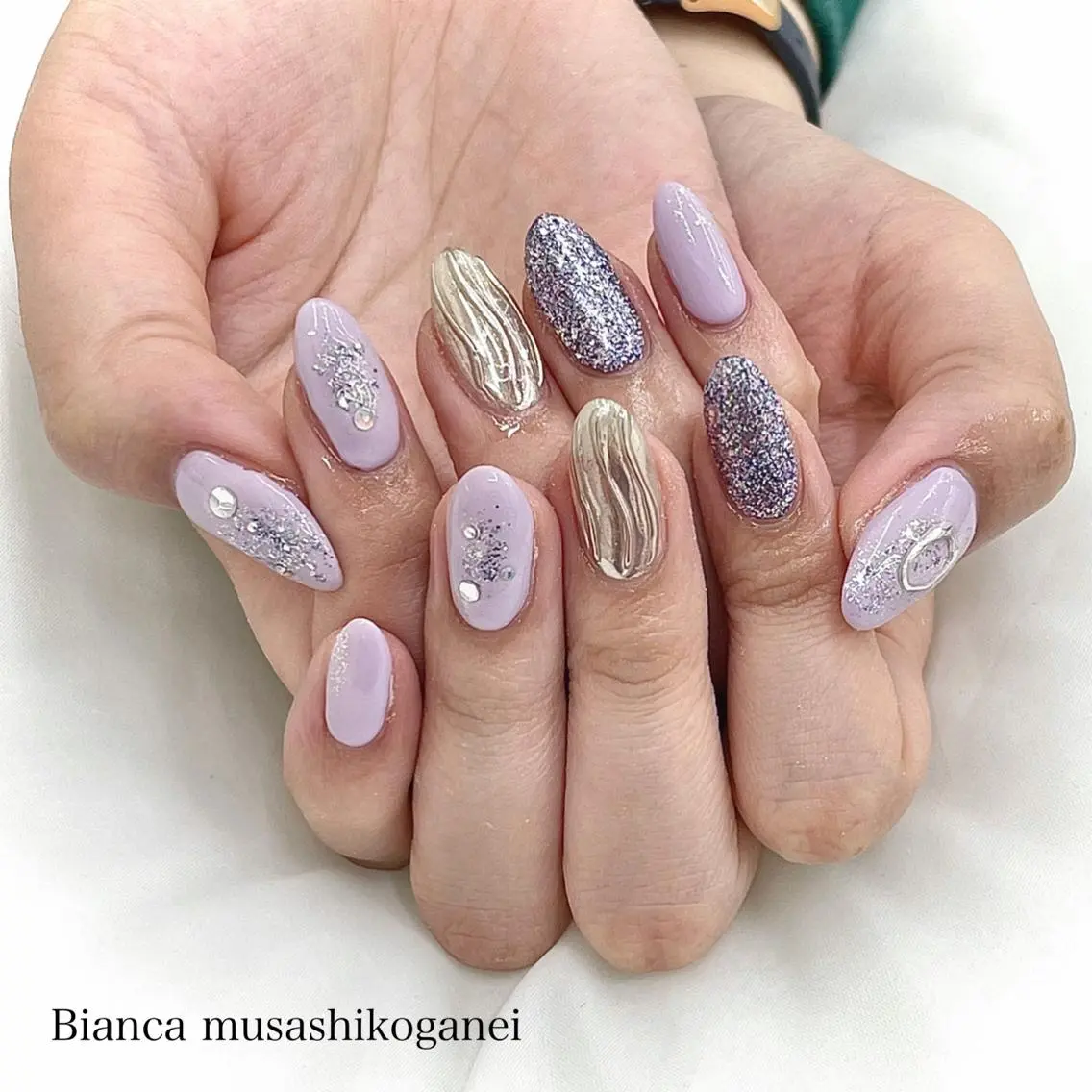 ネイル ラメ(グリッター) ミラーネイル パステルネイル パープル Bianca 武蔵小金井 ほしののネイルデザイン