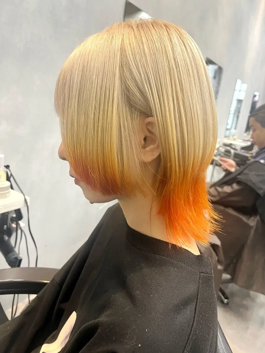 ミディアム カラー オレンジ カット ヘアカラー 🎀♥️推しカラー tomoka💜🍭のヘアスタイル