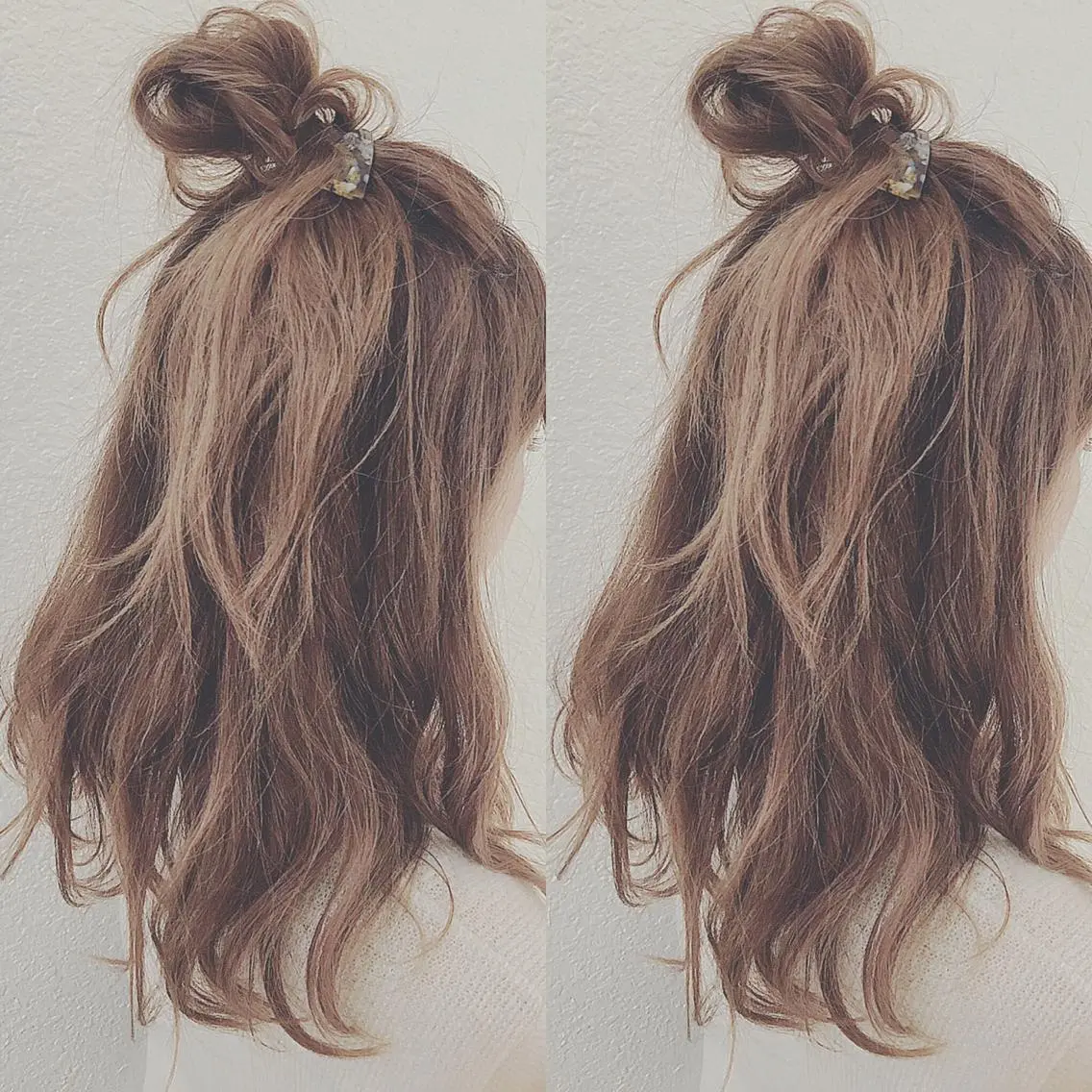 セミロング ヘアアレンジ ハーフアップ お団子ヘア RUMéL 🌙YUIのマツエク・マツパデザイン