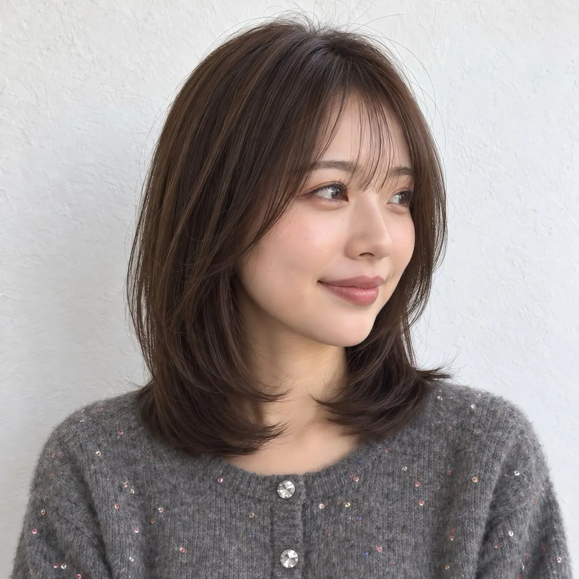 ミディアム カラー ミディアムレイヤー レイヤーカット カット ヘアカラー トリートメント 銀座/モテ🤍垢抜け レイヤー/あさみのヘアスタイル