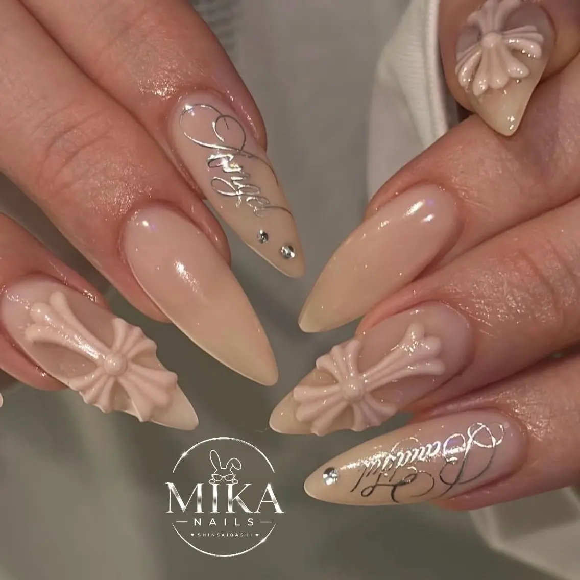 ネイル ハート キラキラネイル 韓国ネイル ロングネイル マグネットネイル ハンドネイル ハンドケア ちみ_Mika Nails 心斎橋のネイルデザイン