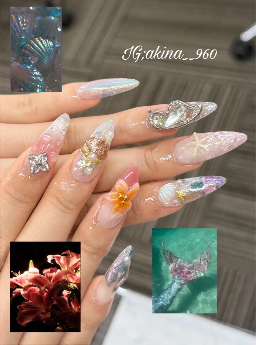 ネイル フットネイル 氷ネイル・うるうるネイル マットネイル ニュアンスネイル リボン ハンドネイル Akina Nailのネイルデザイン
