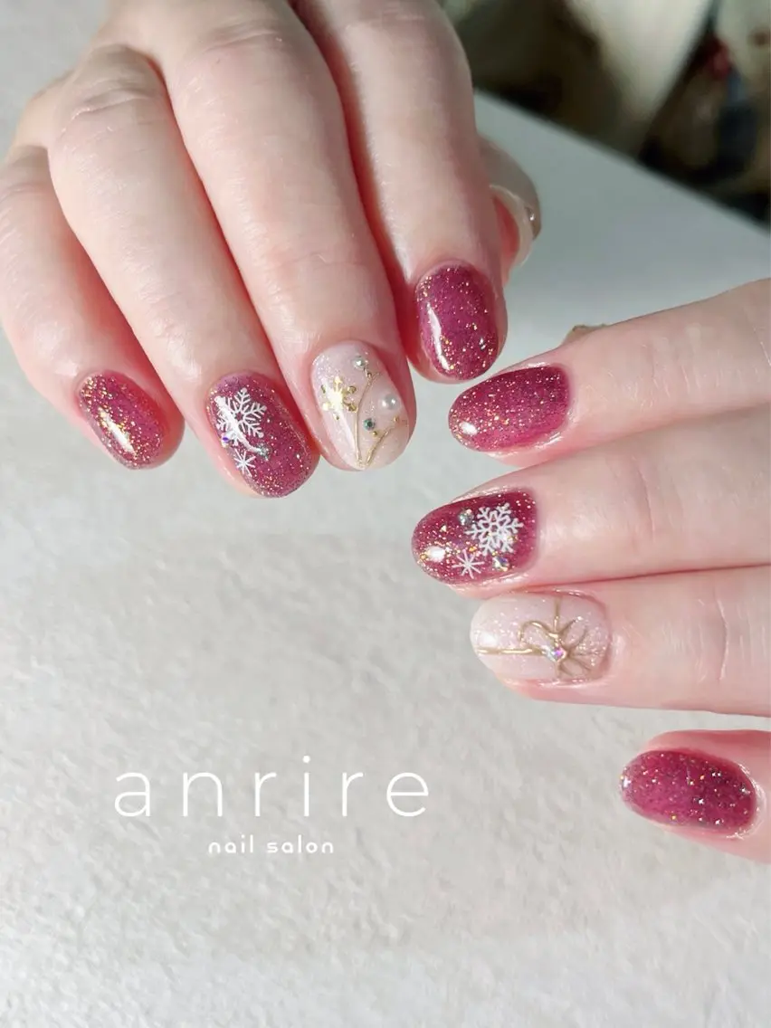 ネイル アートネイル フラッシュネイル キラキラネイル ピンク ホワイト nailsalon anrireのネイルデザイン