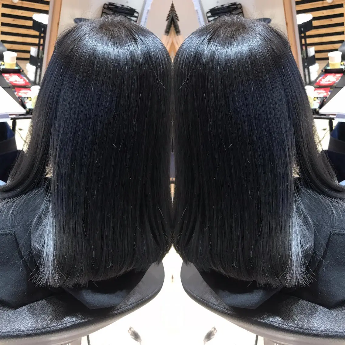 セミロング カラー 黒髪 ブルーカラー ブルーブラック ヘアカラー 大久保 隆蔵のヘアスタイル